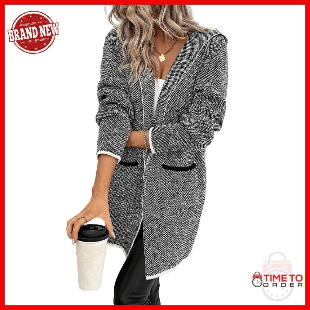 Oversized Chunky Cardigan Sweater with Hood and Pockets